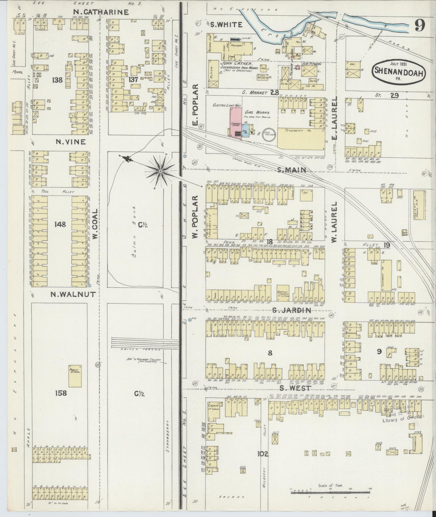 Sanborn Fire Insurance Map from Shenandoah, Schuylkill County, Pennsylvania (1891), Sheet #0009 - Complete Map Set gallery image, historic Sanborn map, vintage wall art, Pennsylvania Pennsylvania