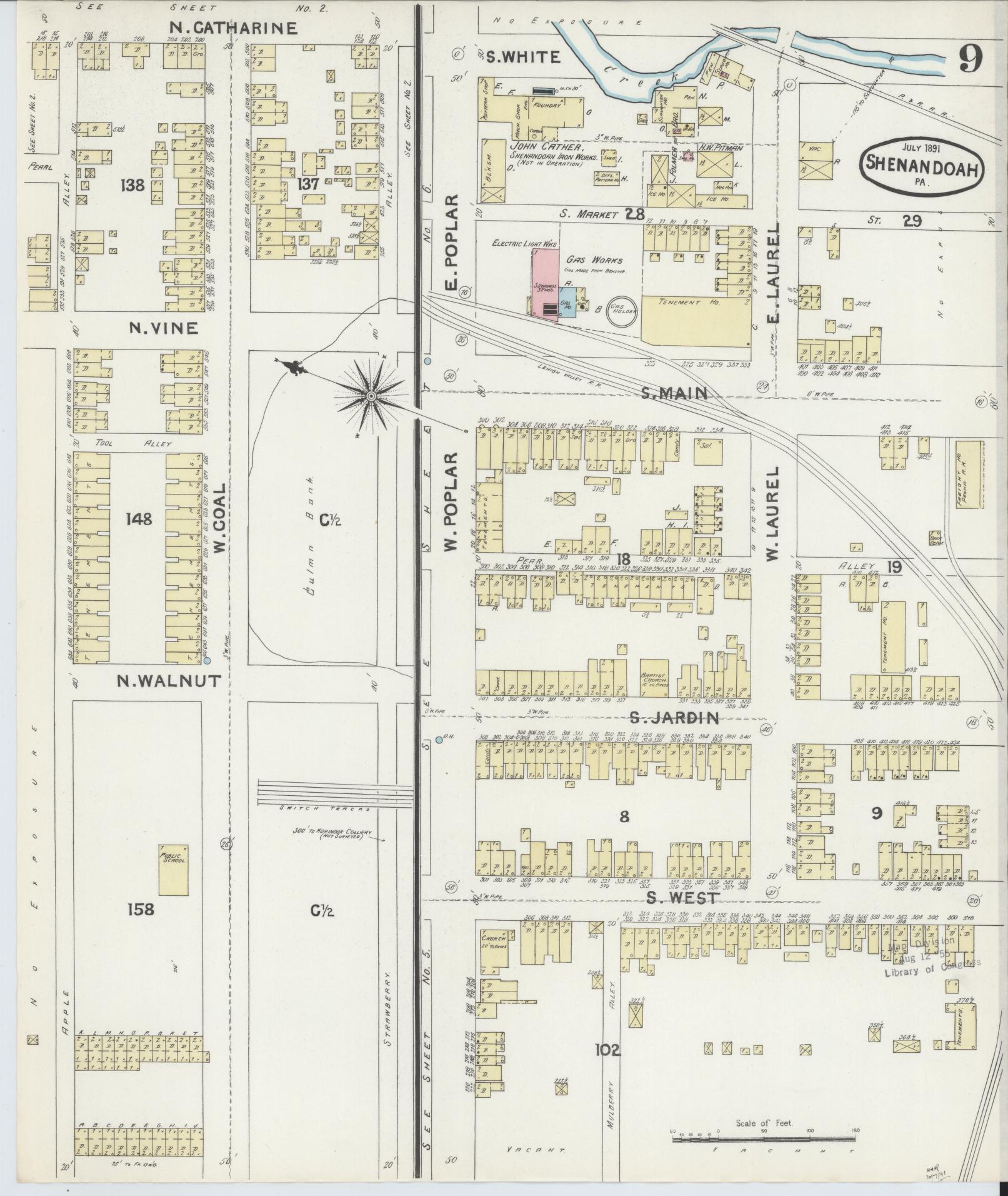 Sanborn Fire Insurance Map from Shenandoah, Schuylkill County, Pennsylvania (1891), Sheet #0009 - Complete Map Set gallery image, historic Sanborn map, vintage wall art, Pennsylvania Pennsylvania