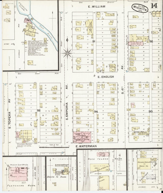 Sanborn Fire Insurance Map from Wichita, Sedgwick County, Kansas (1887), Sheet #0014 - Historic Sanborn Fire Insurance Map Print, vintage old map wall art, antique decor, genealogy gift, Kansas Kansas map