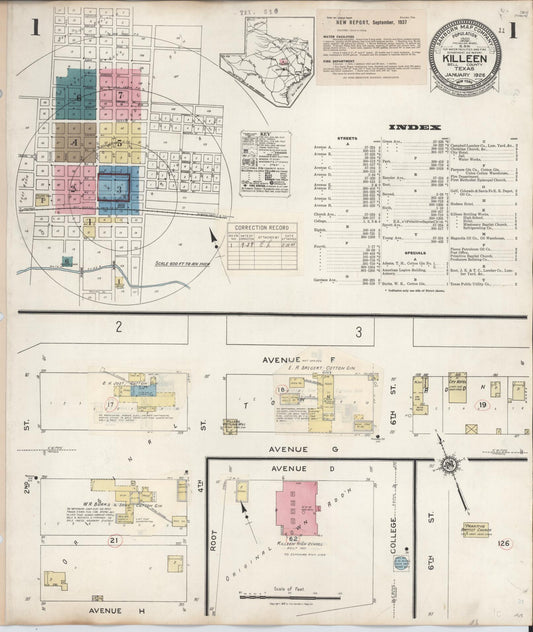 Sanborn Fire Insurance Map from Killeen, Bell County, Texas (1937), Sheet #0001 - Historic Sanborn Fire Insurance Map Print, vintage old map wall art, antique decor, genealogy gift, Texas Texas map