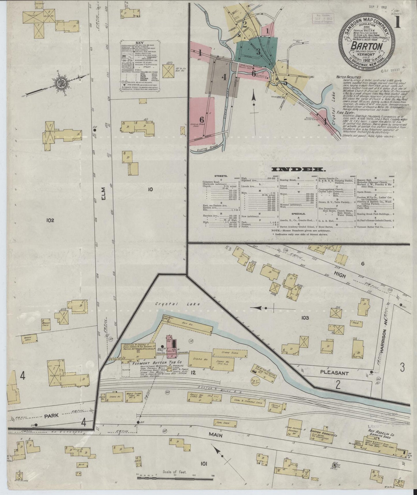 Sanborn Fire Insurance Map from Barton, Orleans County, Vermont (1912), Sheet #0001 - Complete Map Set gallery image, historic Sanborn map, vintage wall art, Vermont Vermont