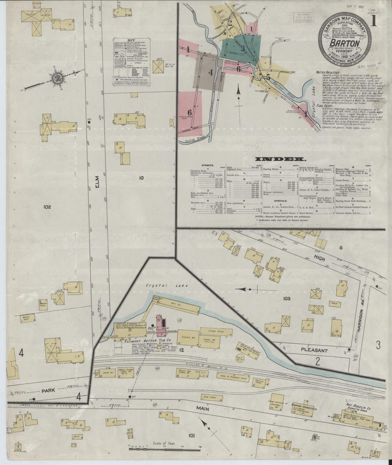 Sanborn Fire Insurance Map from Barton, Orleans County, Vermont (1912), Sheet #0001 - Complete Map Set gallery image, historic Sanborn map, vintage wall art, Vermont Vermont