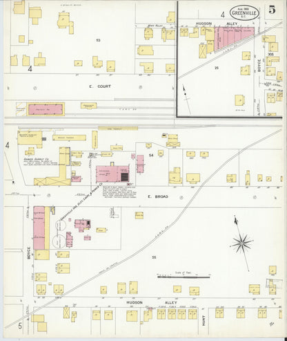 Sanborn Fire Insurance Map from Greenville, Greenville County, South Carolina (1908), Sheet #0005 - Complete Map Set gallery image, historic Sanborn map, vintage wall art, South Carolina South Carolina