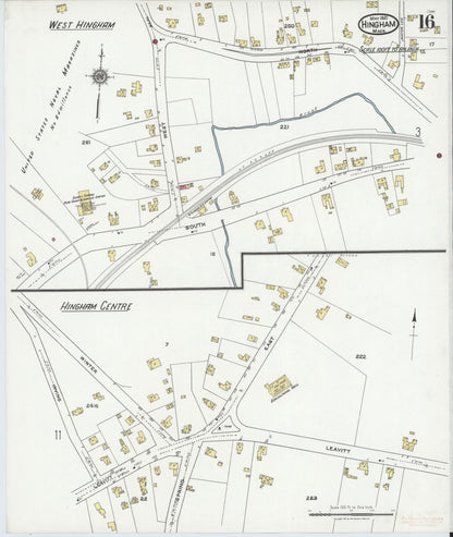 Sanborn Fire Insurance Map from Hingham, Plymouth County, Massachusetts (1921), Sheet #0016 - Historic Sanborn Fire Insurance Map Print, vintage old map wall art, antique decor, genealogy gift, Massachusetts Massachusetts map