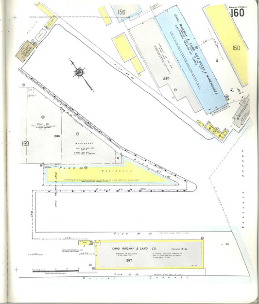 Sanborn Fire Insurance Map from Honolulu, Oahu County, Hawaii (1955), Sheet #0160 - Historic Sanborn Fire Insurance Map Print, vintage old map wall art