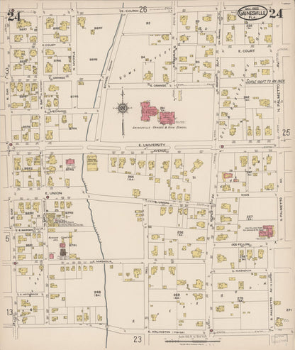 Sanborn Fire Insurance Map from Gainesville, Alachua County, Florida (1922), Sheet #0024 - Historic Sanborn Fire Insurance Map Print, vintage old map wall art, antique decor, genealogy gift, Florida Florida map