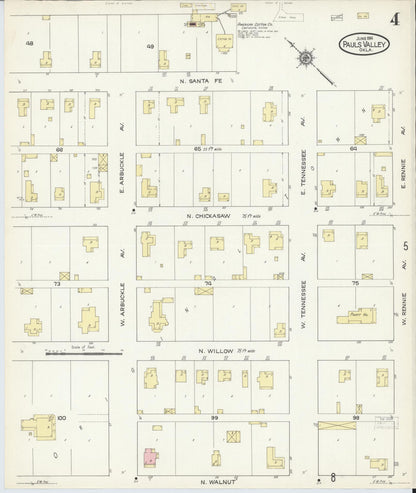 Sanborn Fire Insurance Map from Pauls Valley, Garvin County, Oklahoma (1914), Sheet #0004 - Complete Map Set gallery image, historic Sanborn map, vintage wall art, Oklahoma Oklahoma