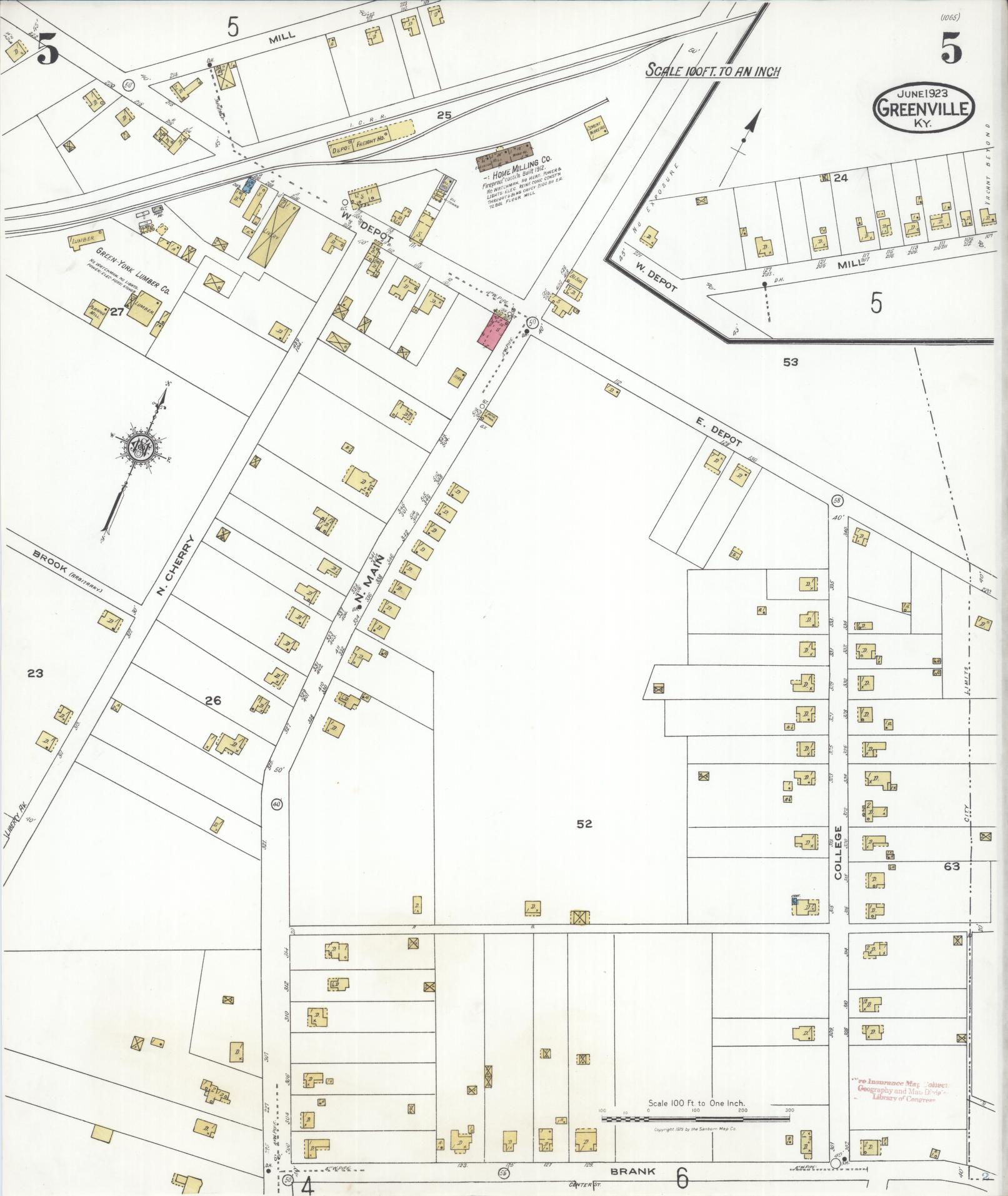 Sanborn Fire Insurance Map from Greenville, Muhlenberg County, Kentucky (1923), Sheet #0005 - Historic Sanborn Fire Insurance Map Print, vintage old map wall art, antique decor, genealogy gift, Kentucky Kentucky map
