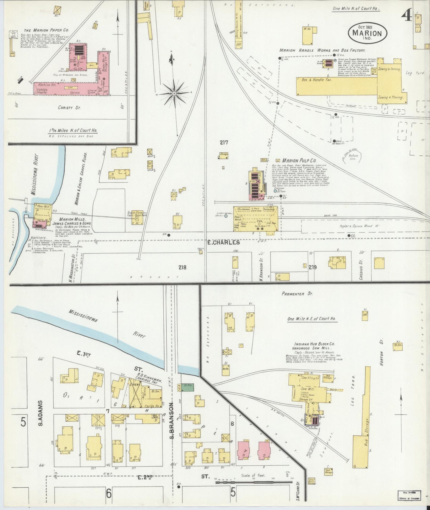 Sanborn Fire Insurance Map from Marion, Grant County, Indiana (1901), Sheet #0004 - Historic Sanborn Fire Insurance Map Print, vintage old map wall art, antique decor, genealogy gift, Indiana Indiana map