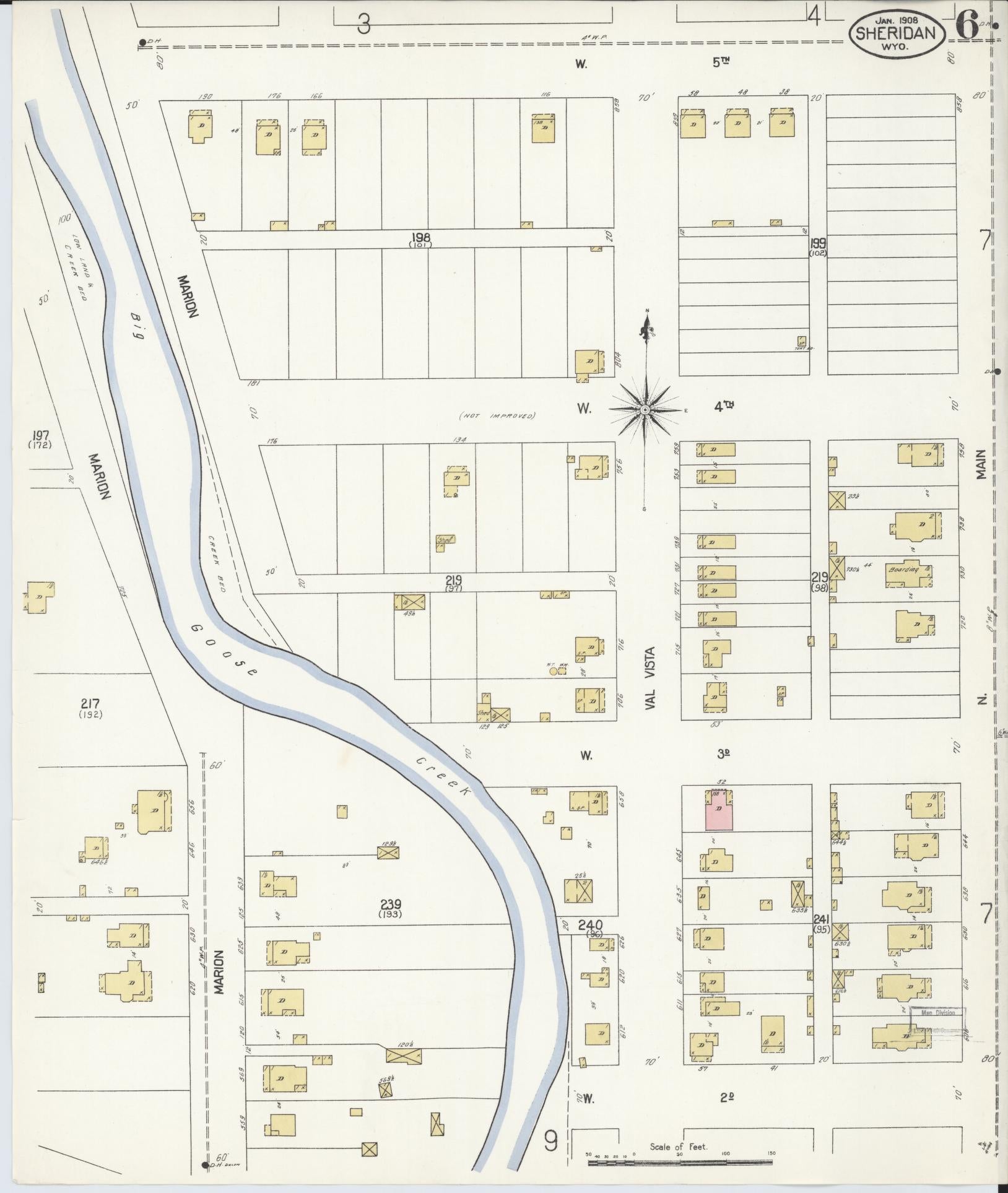 Sanborn Fire Insurance Map from Sheridan, Sheridan County, Wyoming (1908), Sheet #0006 - Historic Sanborn Fire Insurance Map Print, vintage old map wall art, antique decor, genealogy gift, Wyoming Wyoming map