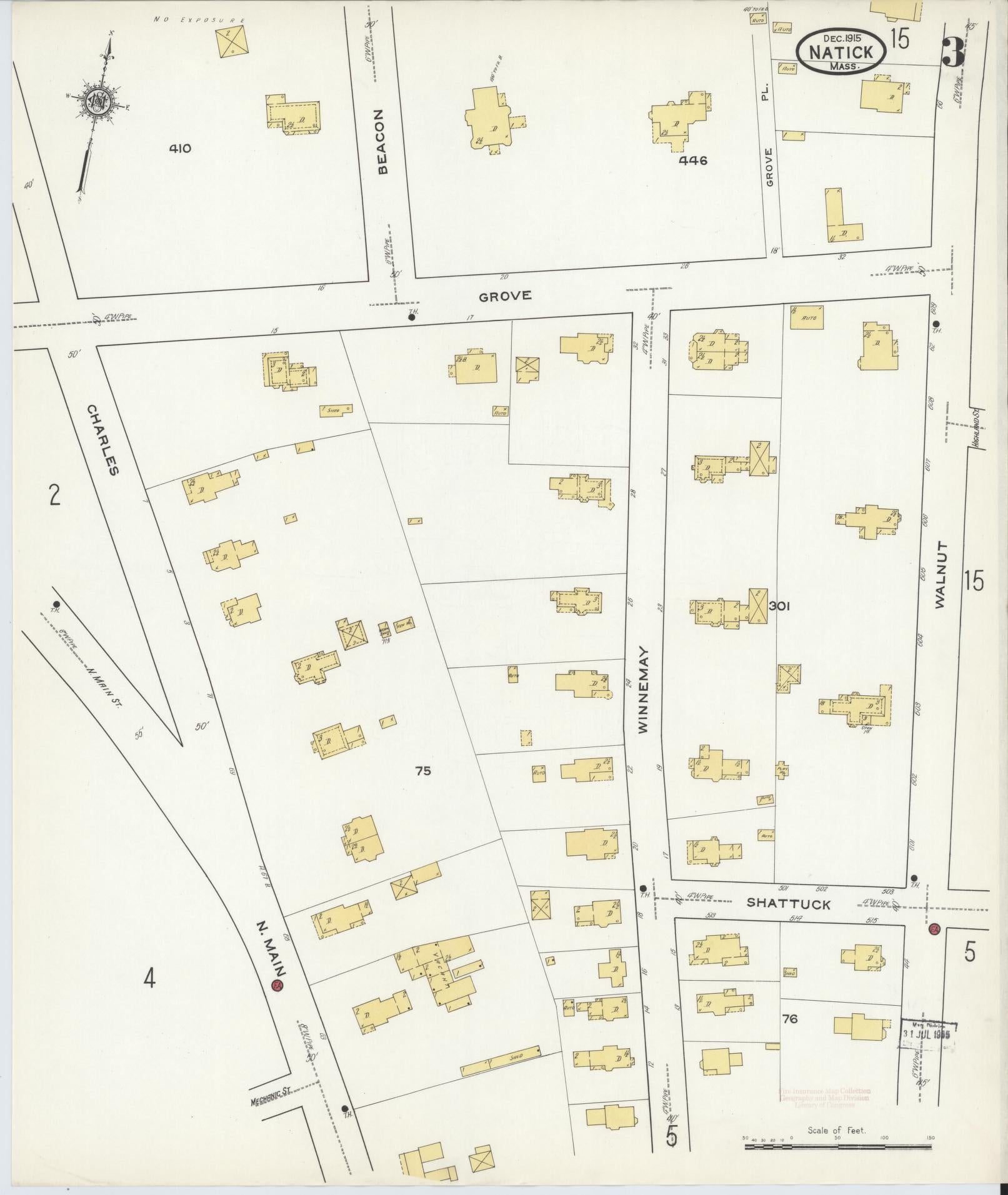 Sanborn Fire Insurance Map from Natick, Middlesex County, Massachusetts (1915), Sheet #0003 - Complete Map Set gallery image, historic Sanborn map, vintage wall art, Massachusetts Massachusetts