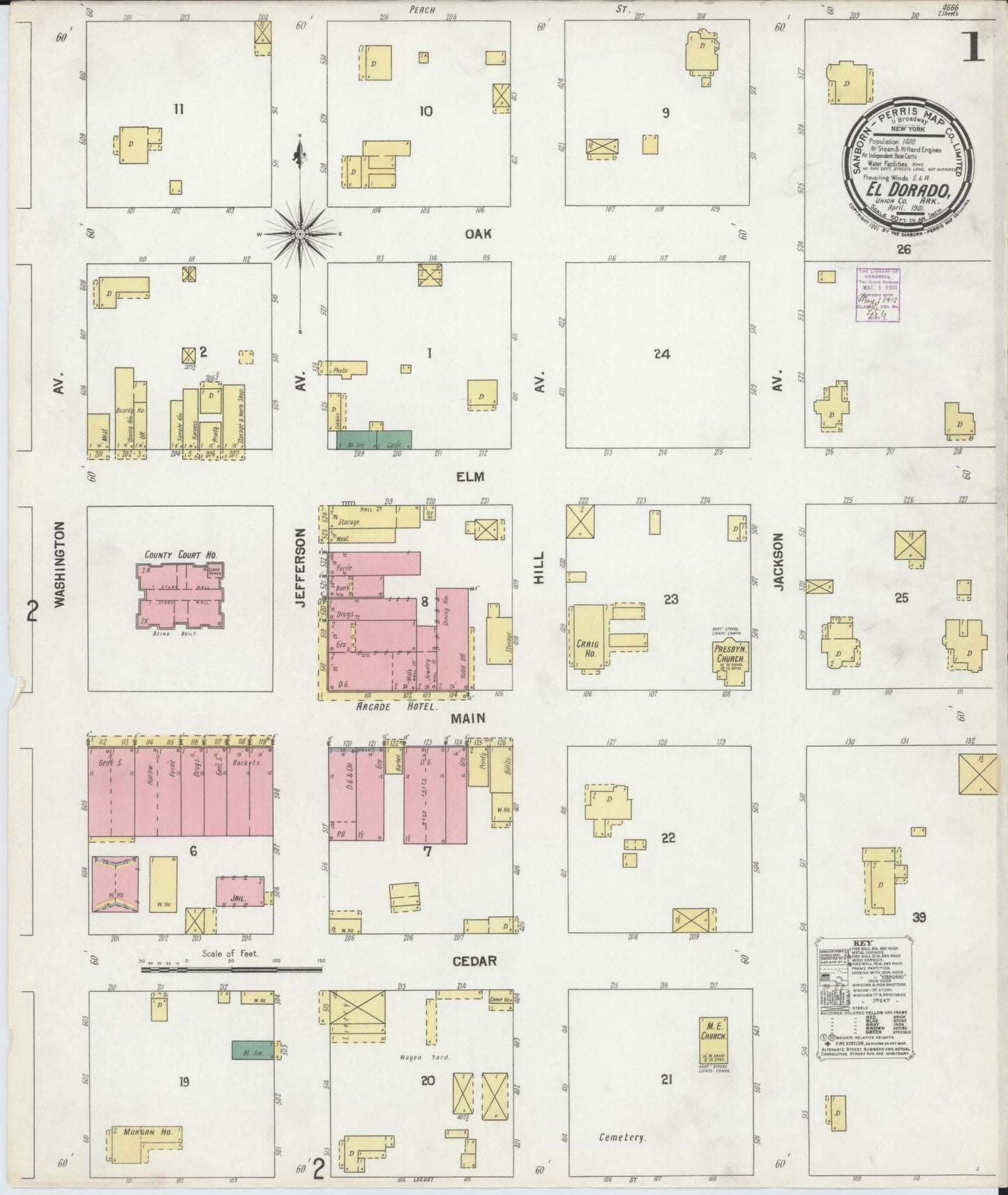 Sanborn Fire Insurance Map from El Dorado, Union County, Arkansas (1901), Sheet #0001 - Historic Sanborn Fire Insurance Map Print, vintage old map wall art, antique decor, genealogy gift, Arkansas Arkansas map