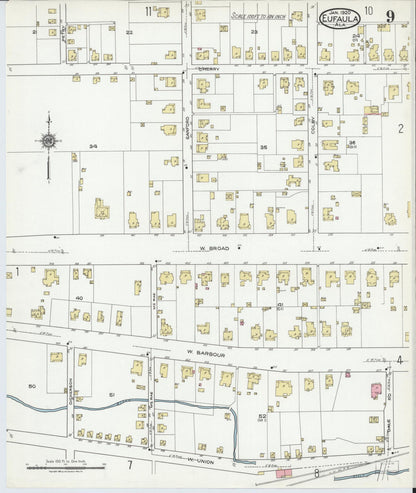 Sanborn Fire Insurance Map from Eufaula, Barbour County, Alabama (1920), Sheet #0009 - Complete Map Set gallery image, historic Sanborn map, vintage wall art, Alabama Alabama
