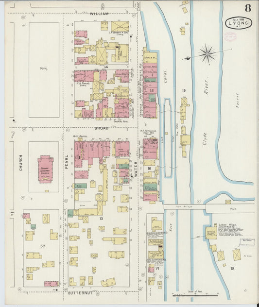 Sanborn Fire Insurance Map from Lyons, Wayne County, New York (1894), Sheet #0008 - Historic Sanborn Fire Insurance Map Print, vintage old map wall art, antique decor, genealogy gift, New York New York map