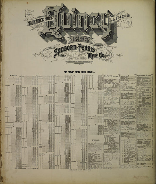 Sanborn Fire Insurance Map from Quincy, Adams County, Illinois (1898), Sheet #0001 - Historic Sanborn Fire Insurance Map Print, vintage old map wall art, antique decor, genealogy gift, Illinois Illinois map