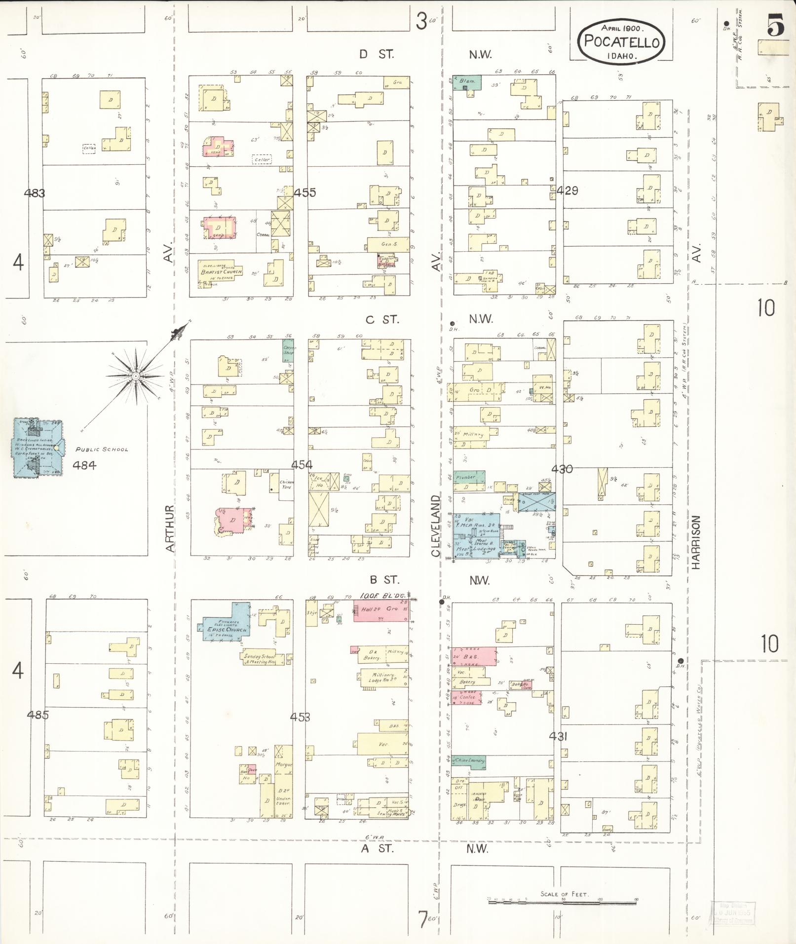 Sanborn Fire Insurance Map from Pocatello, Bannock County, Idaho (1900), Sheet #0005 - Historic Sanborn Fire Insurance Map Print, vintage old map wall art, antique decor, genealogy gift, Idaho Idaho map