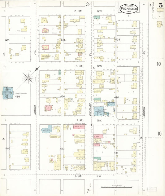 Sanborn Fire Insurance Map from Pocatello, Bannock County, Idaho (1900), Sheet #0005 - Historic Sanborn Fire Insurance Map Print, vintage old map wall art, antique decor, genealogy gift, Idaho Idaho map