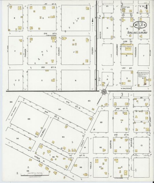 Sanborn Fire Insurance Map from Miles, Runnels County, Texas (1921), Sheet #0004 - Historic Sanborn Fire Insurance Map Print, vintage old map wall art, antique decor, genealogy gift, Texas Texas map