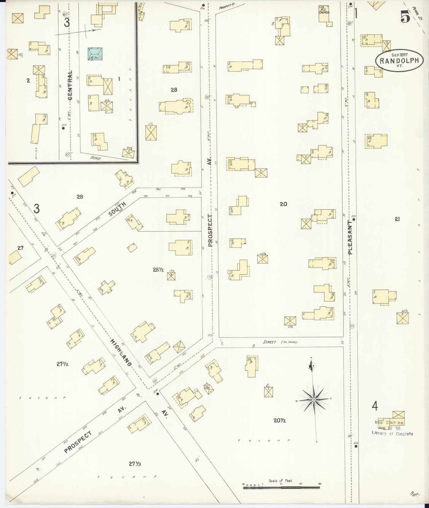 Sanborn Fire Insurance Map from Randolph, Orange County, Vermont (1897), Sheet #0005 - Complete Map Set gallery image, historic Sanborn map, vintage wall art, Vermont Vermont