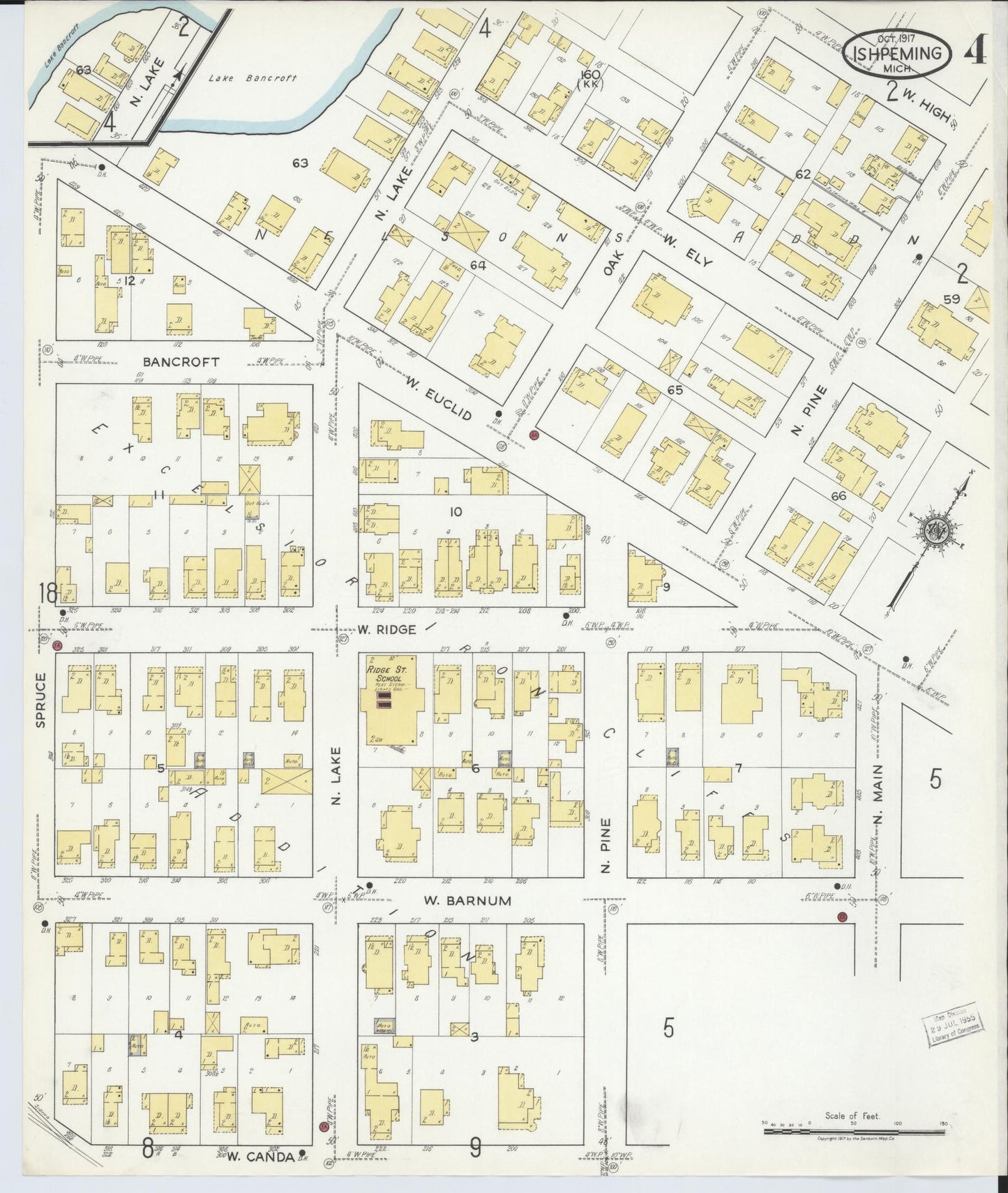 Sanborn Fire Insurance Map from Ishpeming, Marquette County, Michigan (1917), Sheet #0004 - Complete Map Set gallery image, historic Sanborn map, vintage wall art, Michigan Michigan
