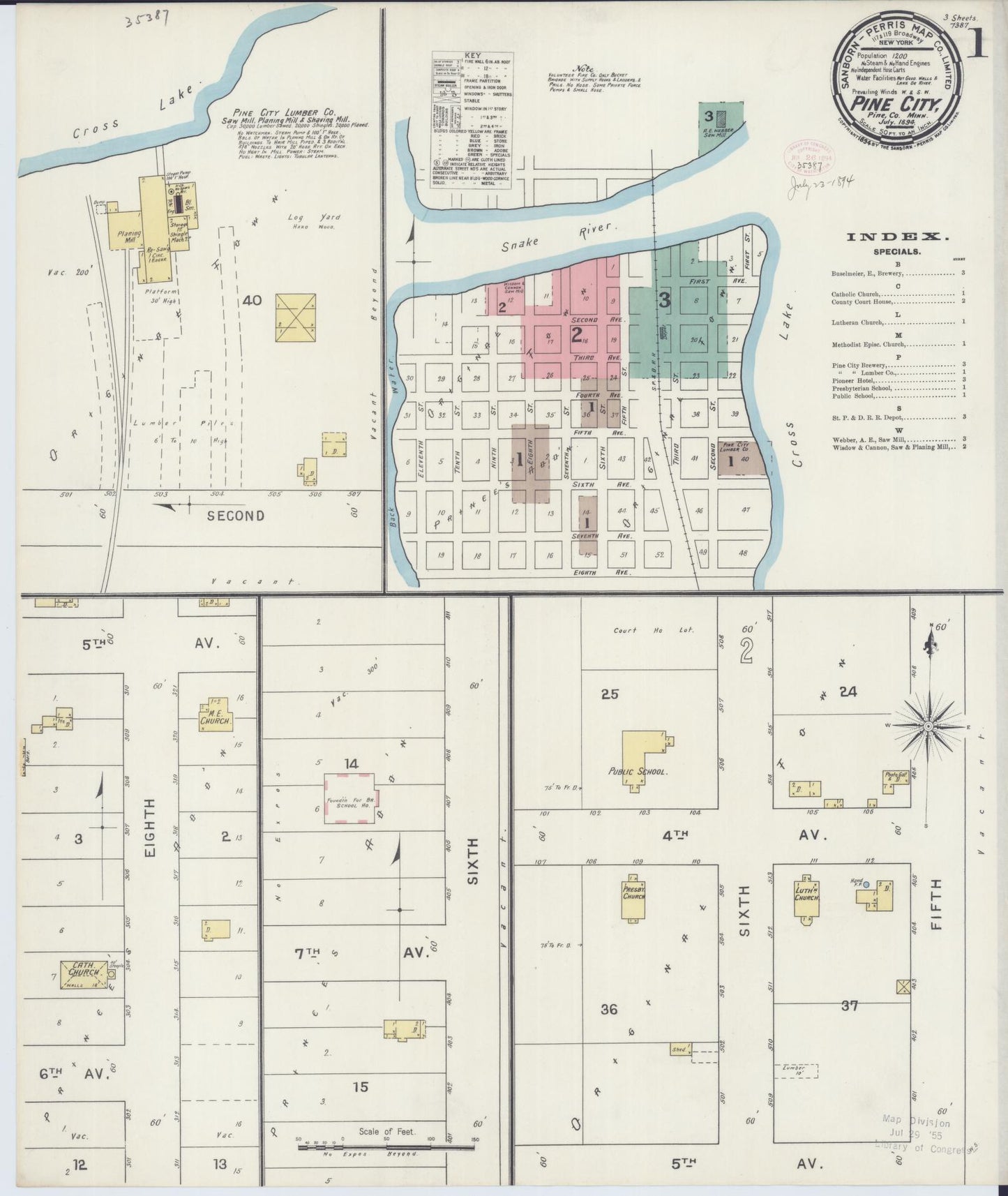 Sanborn Fire Insurance Map from Pine City, Pine County, Minnesota (1894), Sheet #0001 - Complete Map Set gallery image, historic Sanborn map, vintage wall art, Minnesota Minnesota