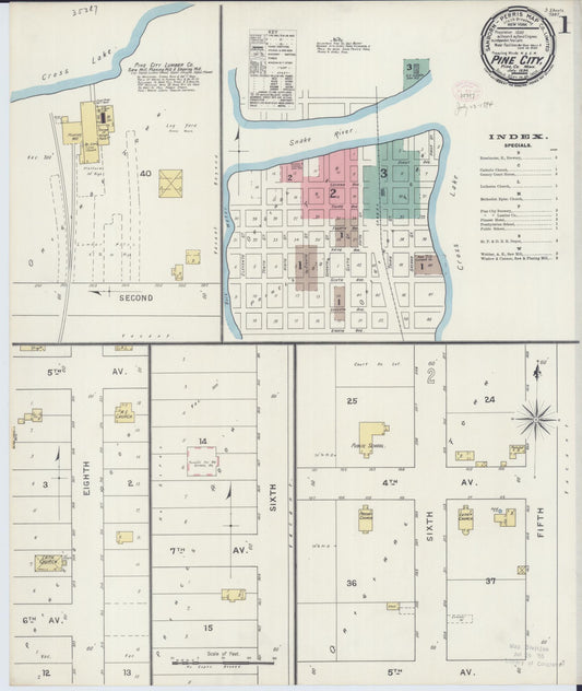 Sanborn Fire Insurance Map from Pine City, Pine County, Minnesota (1894), Sheet #0001 - Complete Map Set gallery image, historic Sanborn map, vintage wall art, Minnesota Minnesota