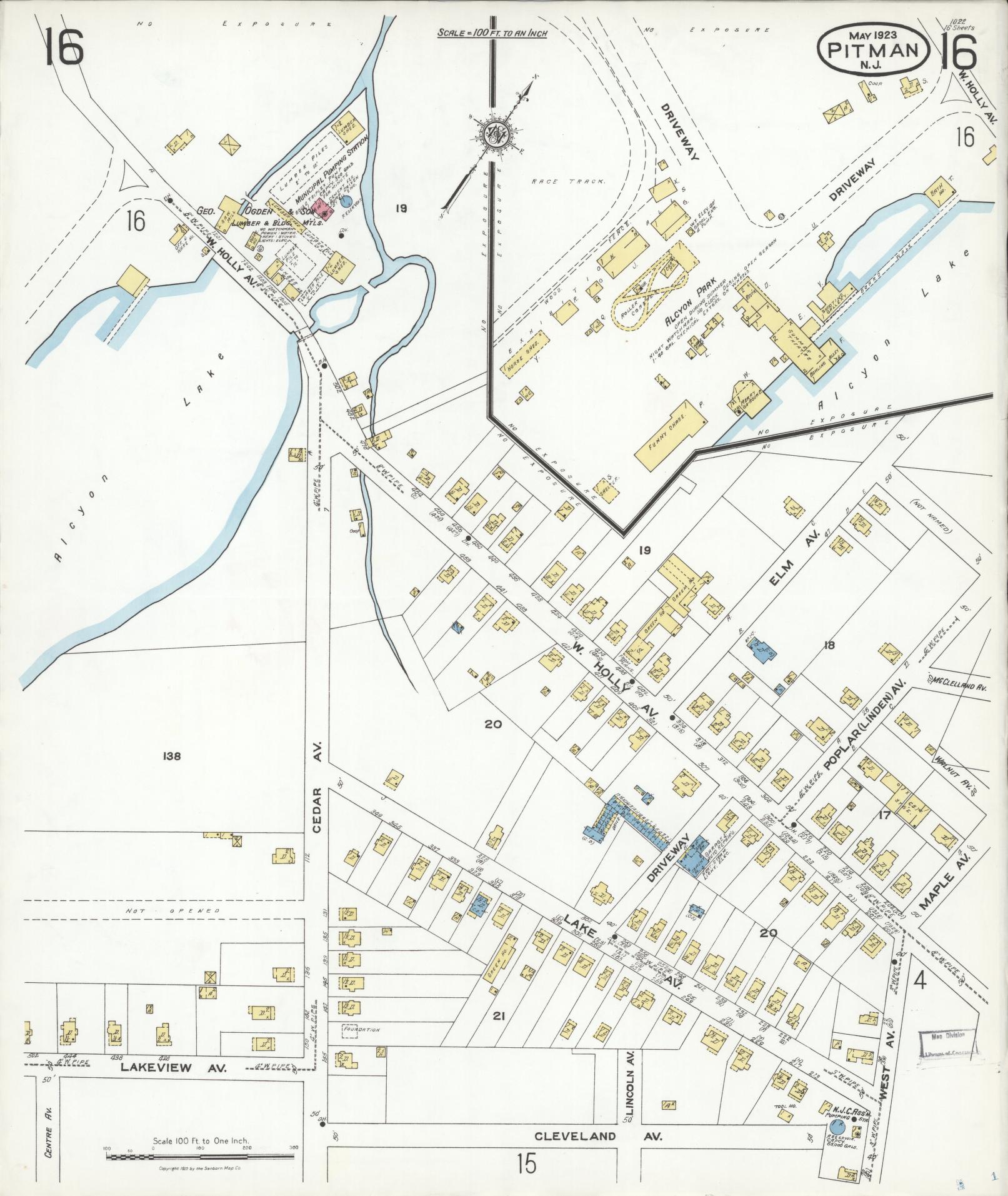 Sanborn Fire Insurance Map from Pitman, Gloucester County, New Jersey (1923), Sheet #0016 - Historic Sanborn Fire Insurance Map Print, vintage old map wall art, antique decor, genealogy gift, New Jersey New Jersey map