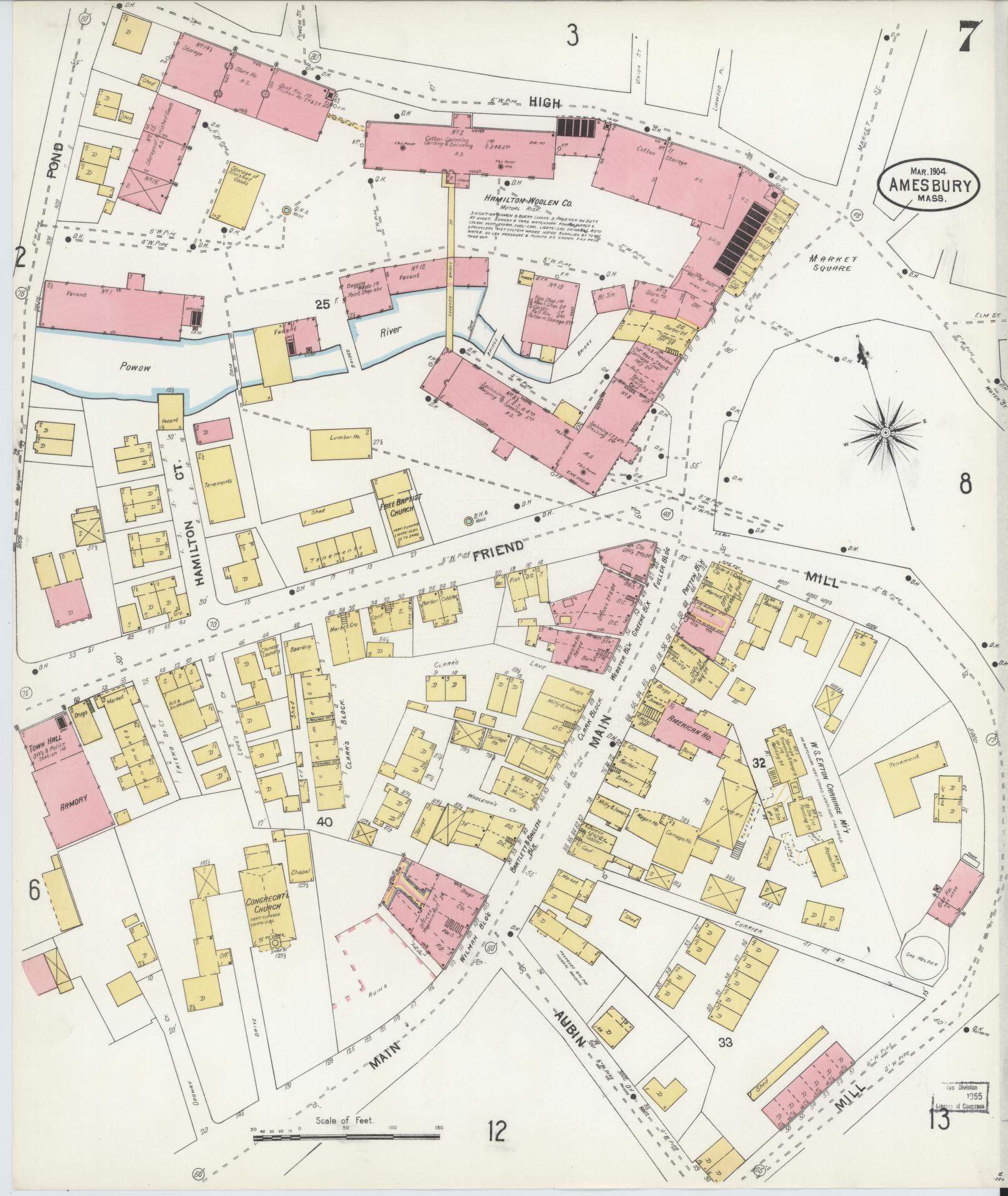 Sanborn Fire Insurance Map from Amesbury, Essex County, Massachusetts (1904), Sheet #0007 - Historic Sanborn Fire Insurance Map Print, vintage old map wall art, antique decor, genealogy gift, Massachusetts Massachusetts map