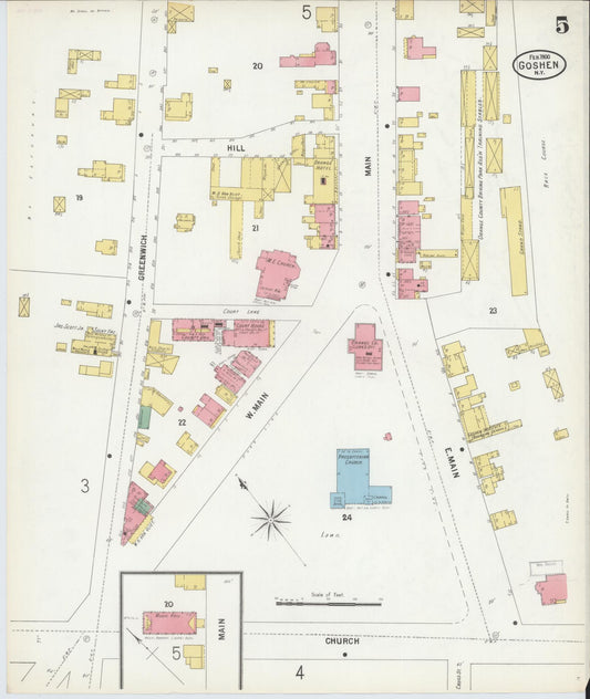 Sanborn Fire Insurance Map from Goshen, Orange County, New York (1900), Sheet #0005 - Historic Sanborn Fire Insurance Map Print, vintage old map wall art, antique decor, genealogy gift, New York New York map