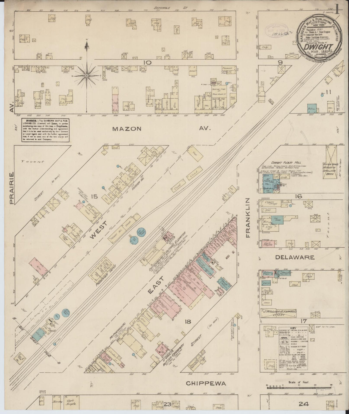 Sanborn Fire Insurance Map from Dwight, Livingston County, Illinois (1885), Sheet #0001 - Historic Sanborn Fire Insurance Map Print, vintage old map wall art, antique decor, genealogy gift, Illinois Illinois map