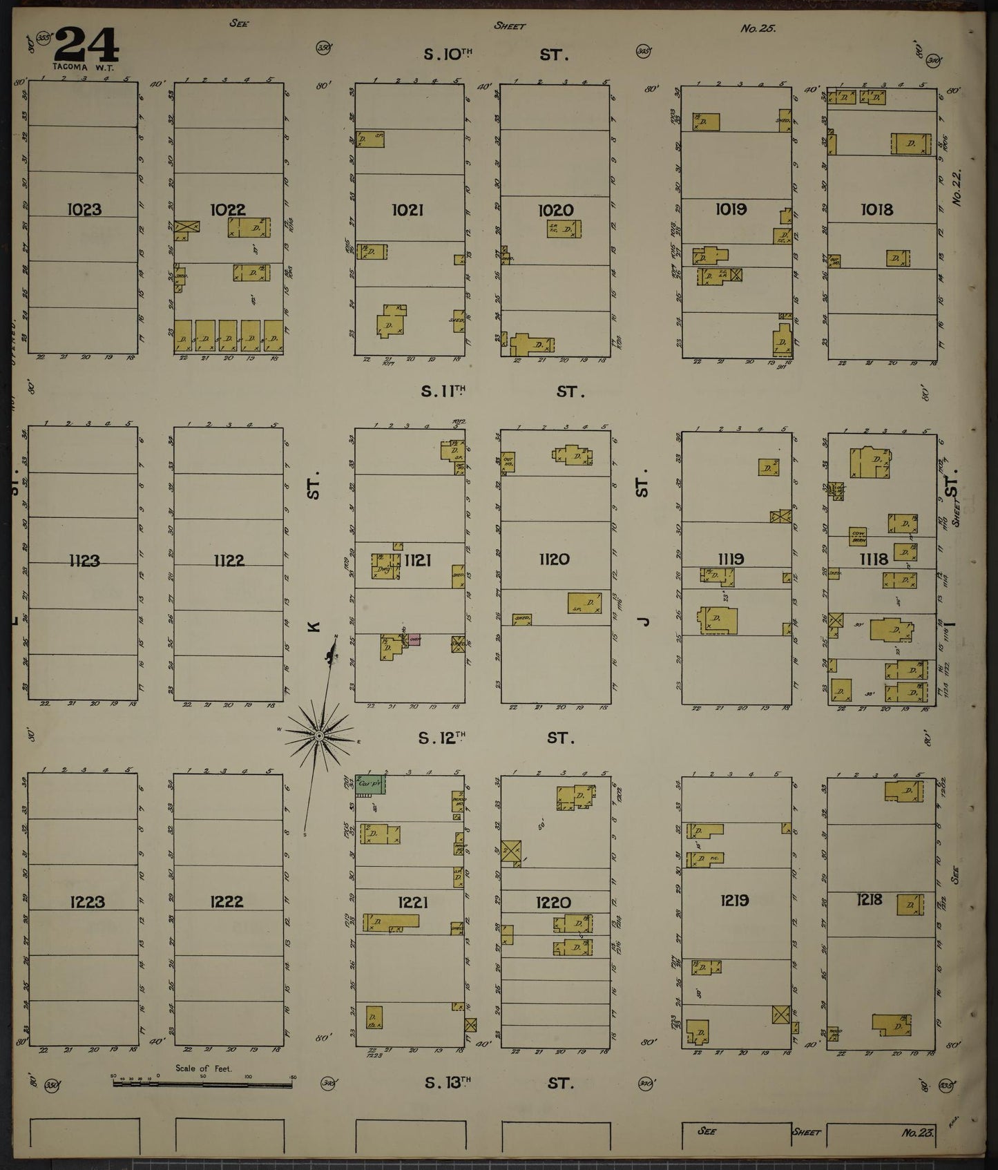 Sanborn Fire Insurance Map from Tacoma, Pierce County, Washington (1888), Sheet #0024 - Complete Map Set gallery image, historic Sanborn map, vintage wall art, Washington Washington
