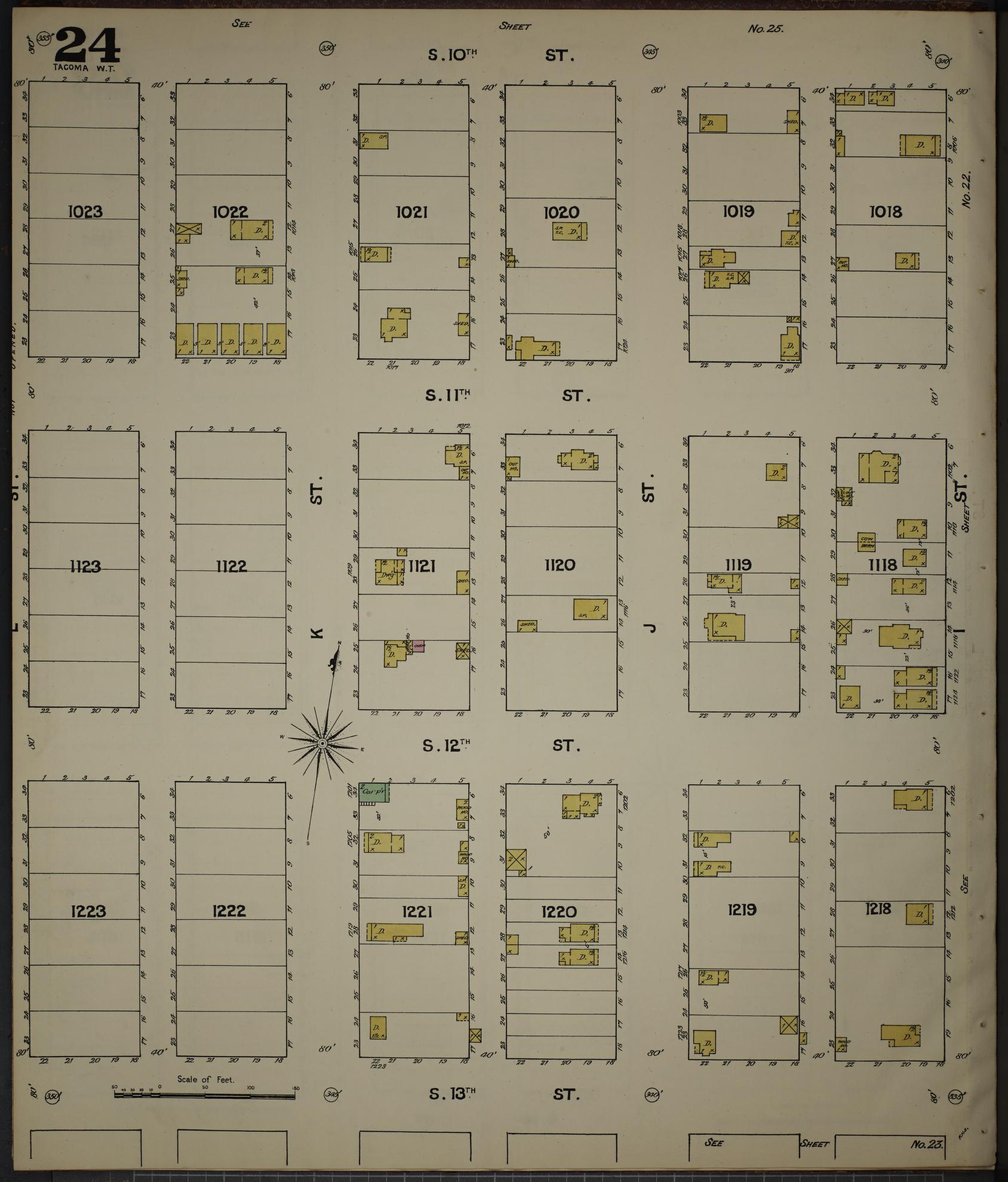 Sanborn Fire Insurance Map from Tacoma, Pierce County, Washington (1888), Sheet #0024 - Complete Map Set gallery image, historic Sanborn map, vintage wall art, Washington Washington