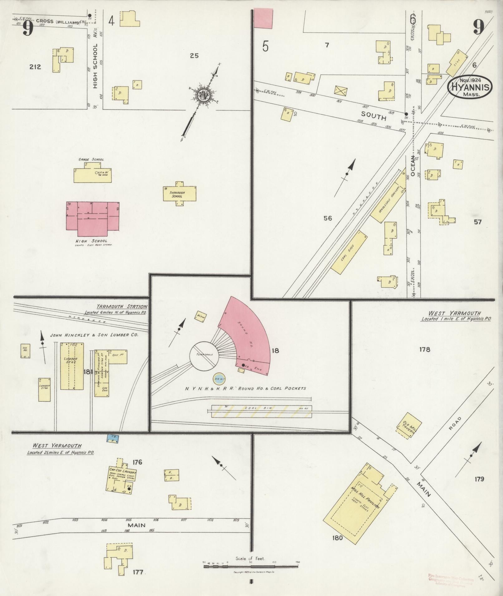 Sanborn Fire Insurance Map from Hyannis, Barnstable County, Massachusetts (1924), Sheet #0009 - Complete Map Set gallery image, historic Sanborn map, vintage wall art, Massachusetts Massachusetts