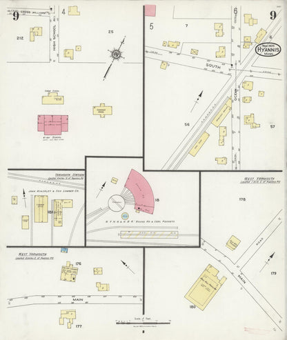 Sanborn Fire Insurance Map from Hyannis, Barnstable County, Massachusetts (1924), Sheet #0009 - Complete Map Set gallery image, historic Sanborn map, vintage wall art, Massachusetts Massachusetts