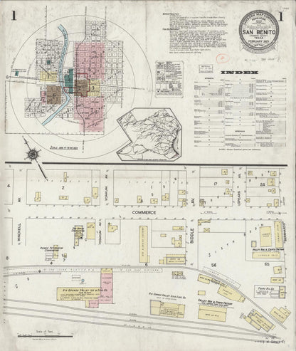 Sanborn Fire Insurance Map from San Benito, Cameron County, Texas (1925), Sheet #0001 - Complete Map Set gallery image, historic Sanborn map, vintage wall art, Texas Texas