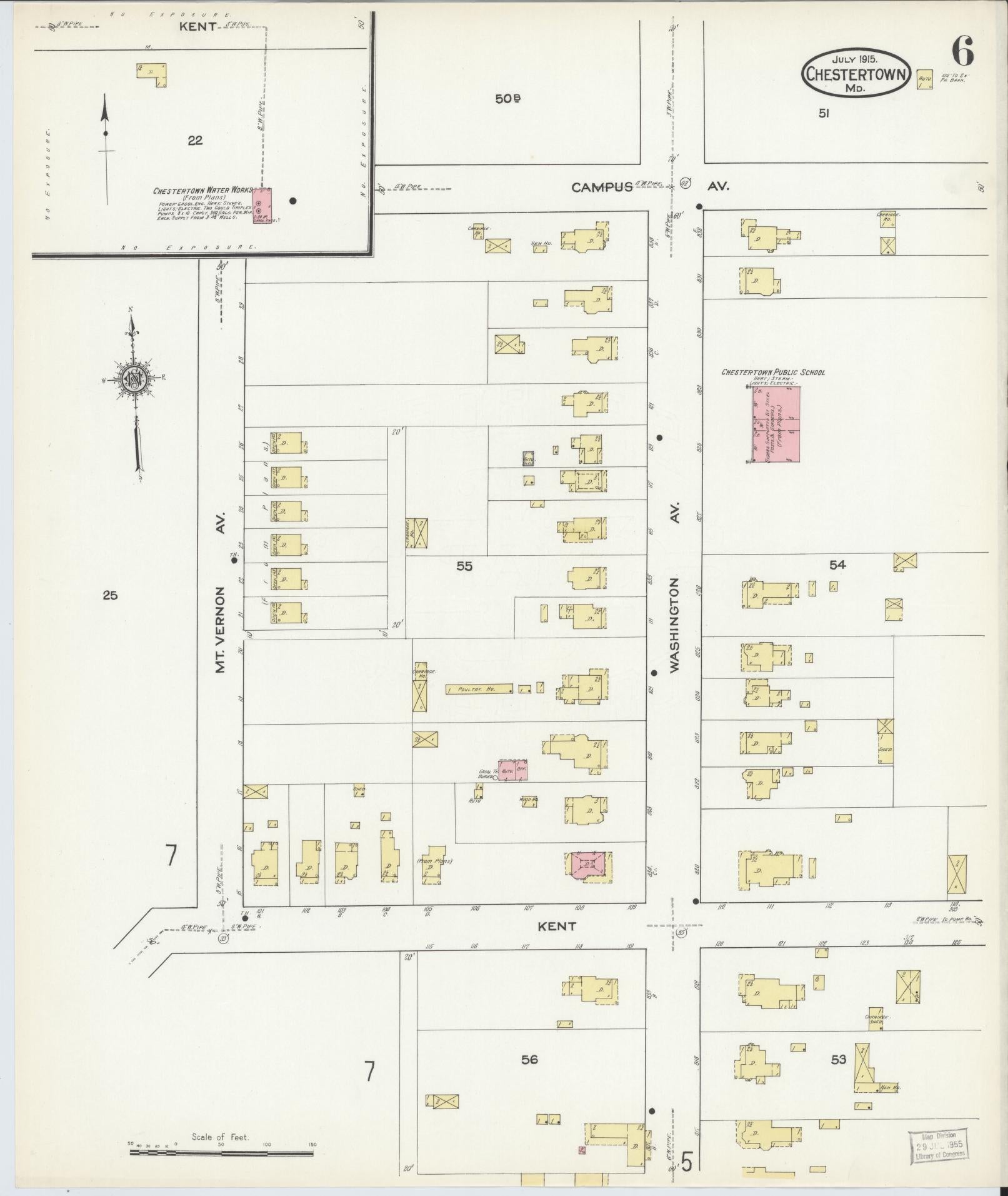 Kent, Maryland - 1915 - Sanborn Fire Insurance Map, Sheet #0006 - Historic Sanborn Fire Insurance Map Print, Kent Maryland 1915 0006 vintage old map wall art