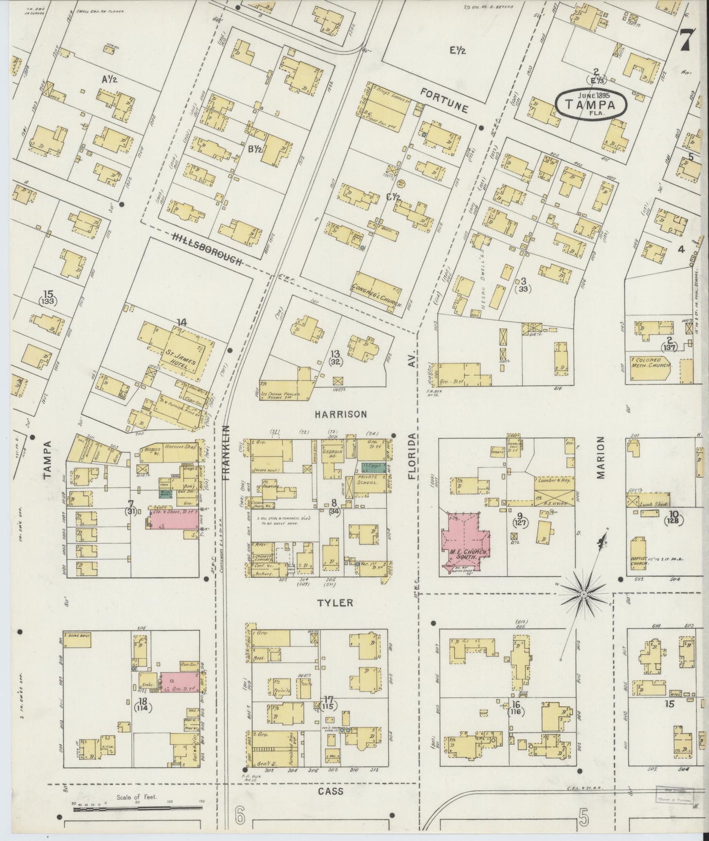 Sanborn Fire Insurance Map from Tampa, Hillsborough County, Florida (1895), Sheet #0011 - Complete Map Set gallery image, historic Sanborn map, vintage wall art, Florida Florida