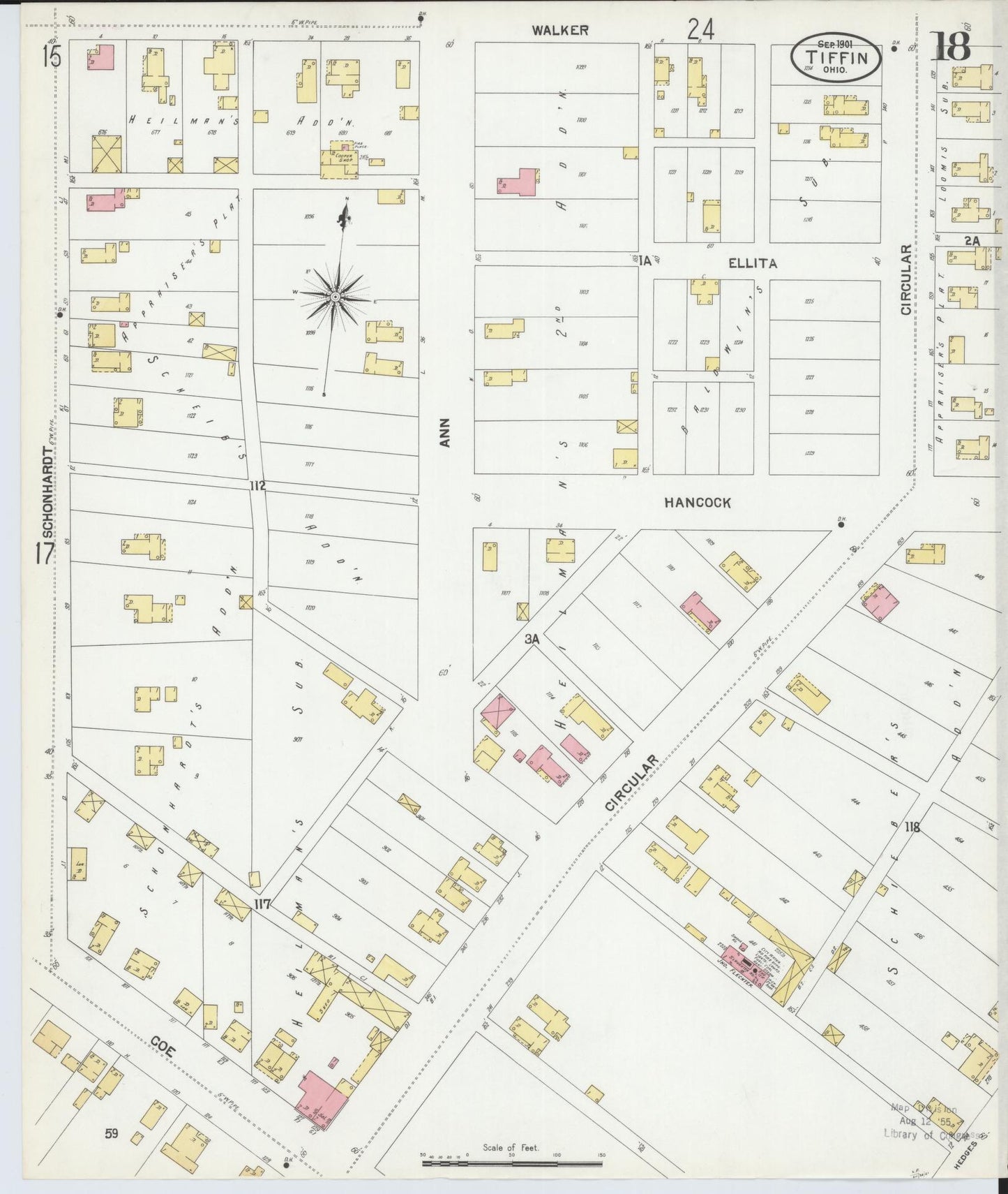 Sanborn Fire Insurance Map from Tiffin, Seneca County, Ohio (1901), Sheet #0018 - Complete Map Set gallery image, historic Sanborn map, vintage wall art, Ohio Ohio