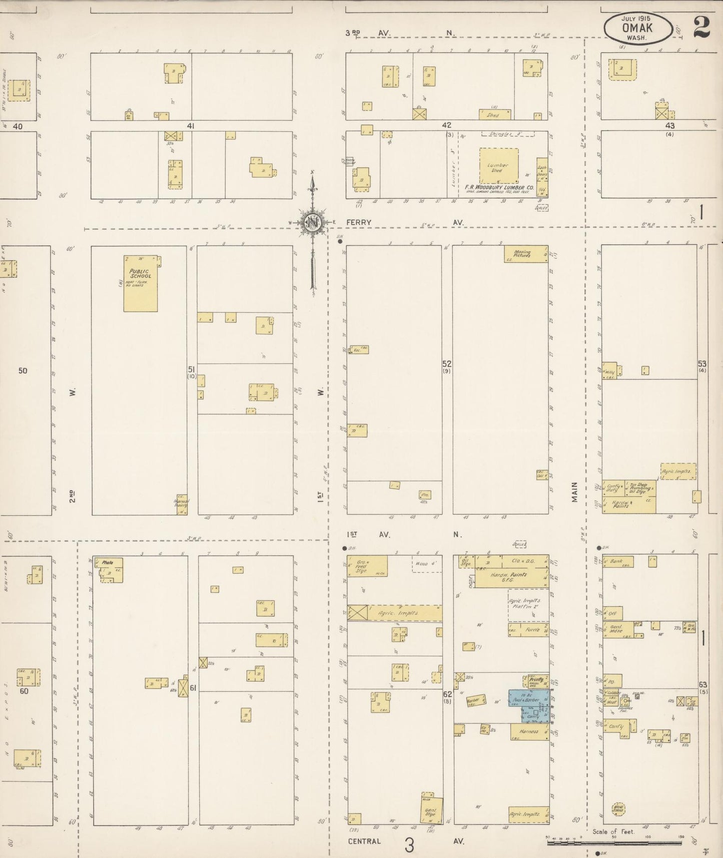 Sanborn Fire Insurance Map from Omak, Okanogan County, Washington (1915), Sheet #0002 - Complete Map Set gallery image, historic Sanborn map, vintage wall art, Washington Washington
