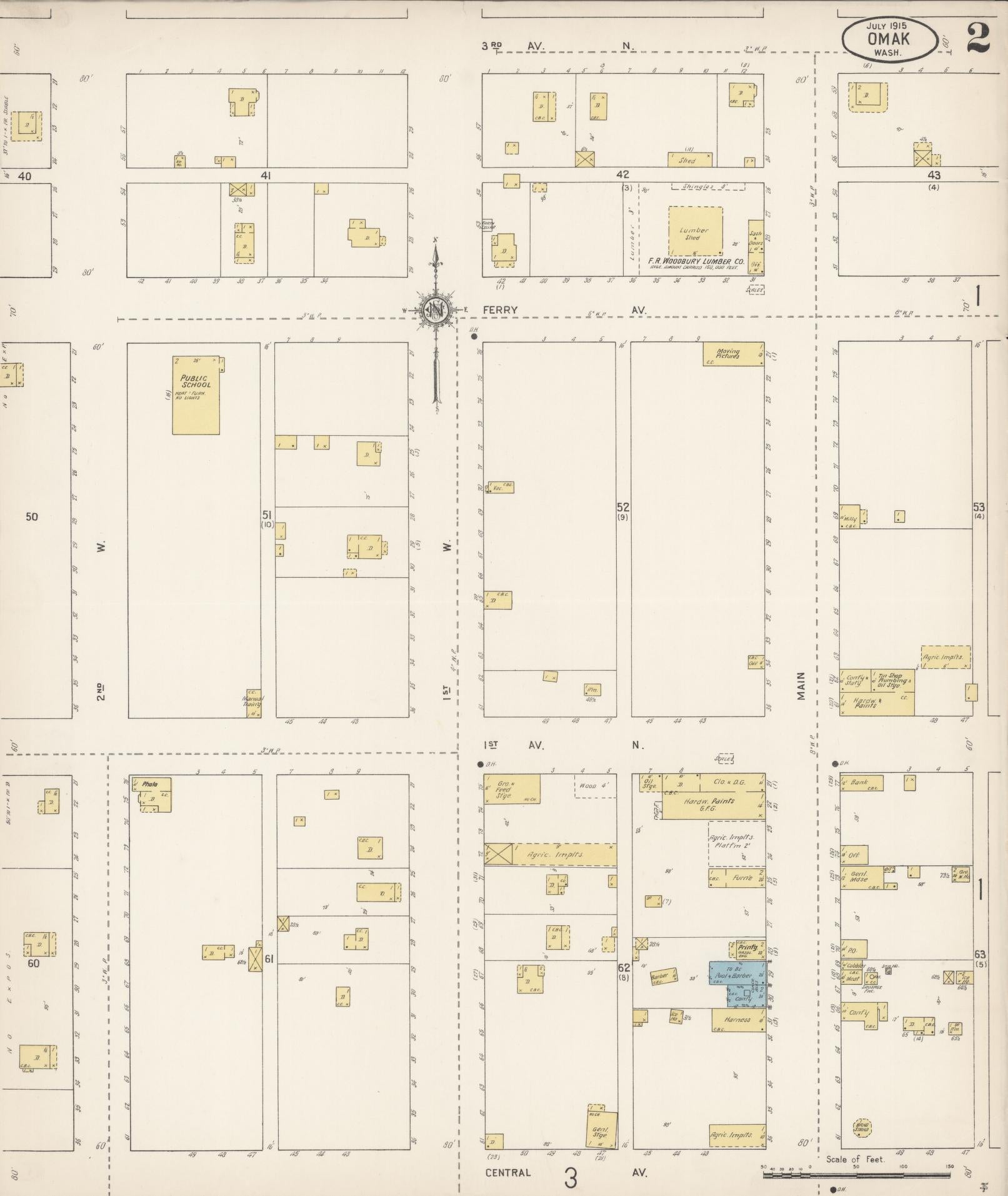 Sanborn Fire Insurance Map from Omak, Okanogan County, Washington (1915), Sheet #0002 - Complete Map Set gallery image, historic Sanborn map, vintage wall art, Washington Washington