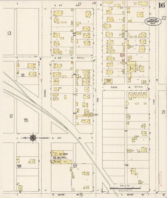 Sanborn Fire Insurance Map from Sandpoint, Bonner County, Idaho (1921), Sheet #0016 - Historic Sanborn Fire Insurance Map Print, vintage old map wall art, antique decor, genealogy gift, Idaho Idaho map