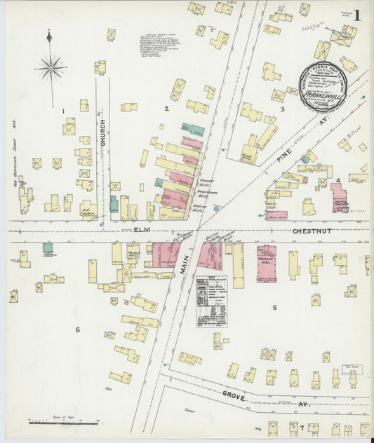 Sanborn Fire Insurance Map from Franklinville, Cattaraugus County, New York (1891), Sheet #0001 - Historic Sanborn Fire Insurance Map Print, vintage old map wall art, antique decor, genealogy gift, New York New York map