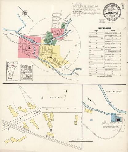 Sanborn Fire Insurance Map from Hardwick, Caledonia County, Vermont (1922), Sheet #0001 - Complete Map Set gallery image, historic Sanborn map, vintage wall art, Vermont Vermont