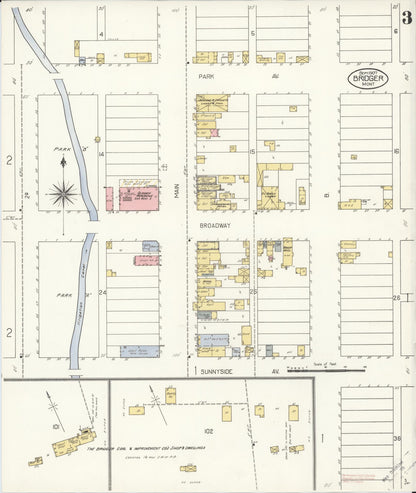 Sanborn Fire Insurance Map from Bridger, Carbon County, Montana (1907), Sheet #0003 - Complete Map Set gallery image, historic Sanborn map, vintage wall art, Montana Montana