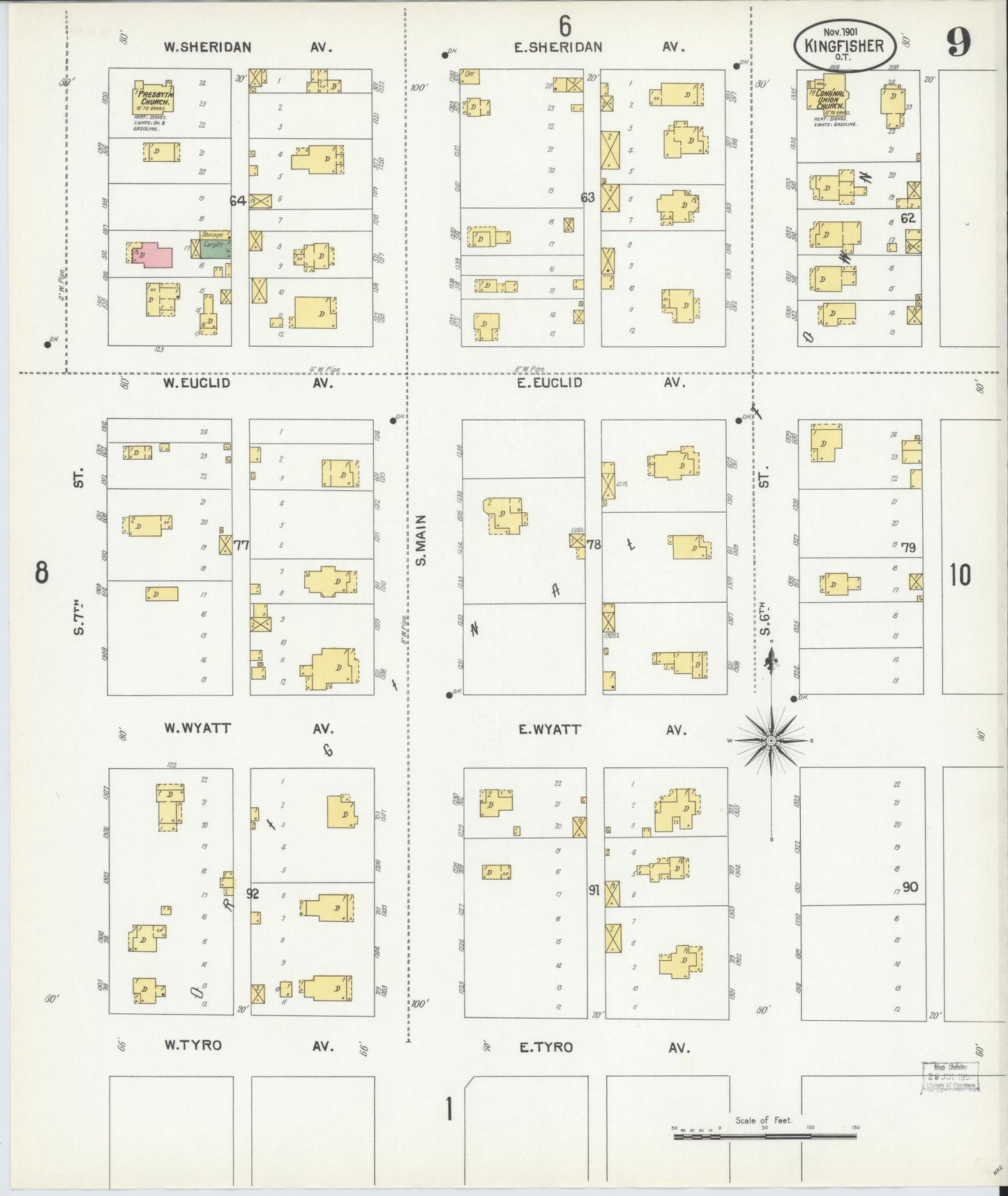 Sanborn Fire Insurance Map from Kingfisher, Kingfisher County, Oklahoma (1901), Sheet #0009 - Historic Sanborn Fire Insurance Map Print, vintage old map wall art, antique decor, genealogy gift, Oklahoma Oklahoma map