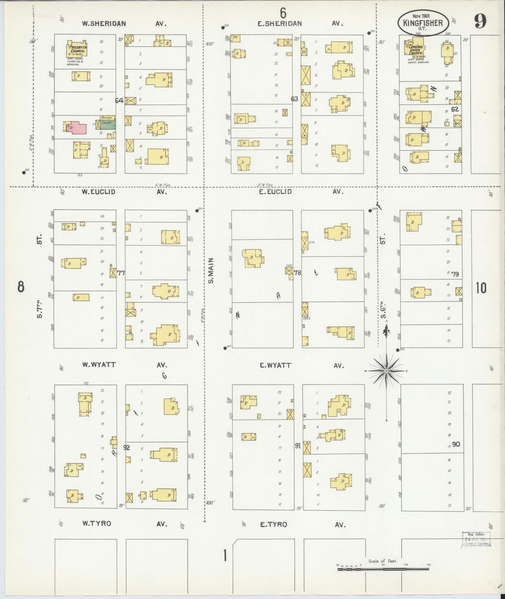 Sanborn Fire Insurance Map from Kingfisher, Kingfisher County, Oklahoma (1901), Sheet #0009 - Historic Sanborn Fire Insurance Map Print, vintage old map wall art, antique decor, genealogy gift, Oklahoma Oklahoma map