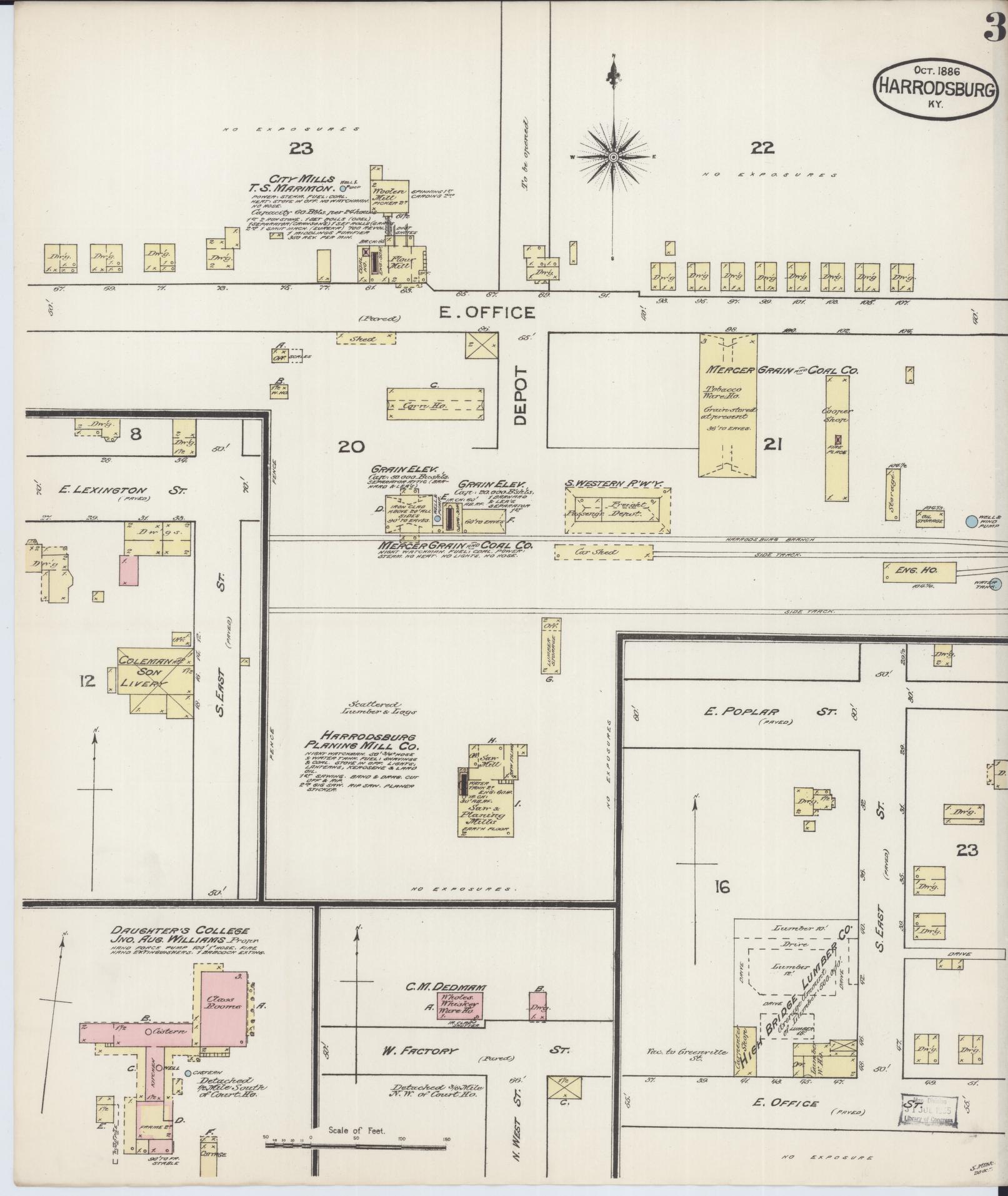 Sanborn Fire Insurance Map from Harrodsburg, Mercer County, Kentucky (1886), Sheet #0003 - Historic Sanborn Fire Insurance Map Print, vintage old map wall art, antique decor, genealogy gift, Kentucky Kentucky map