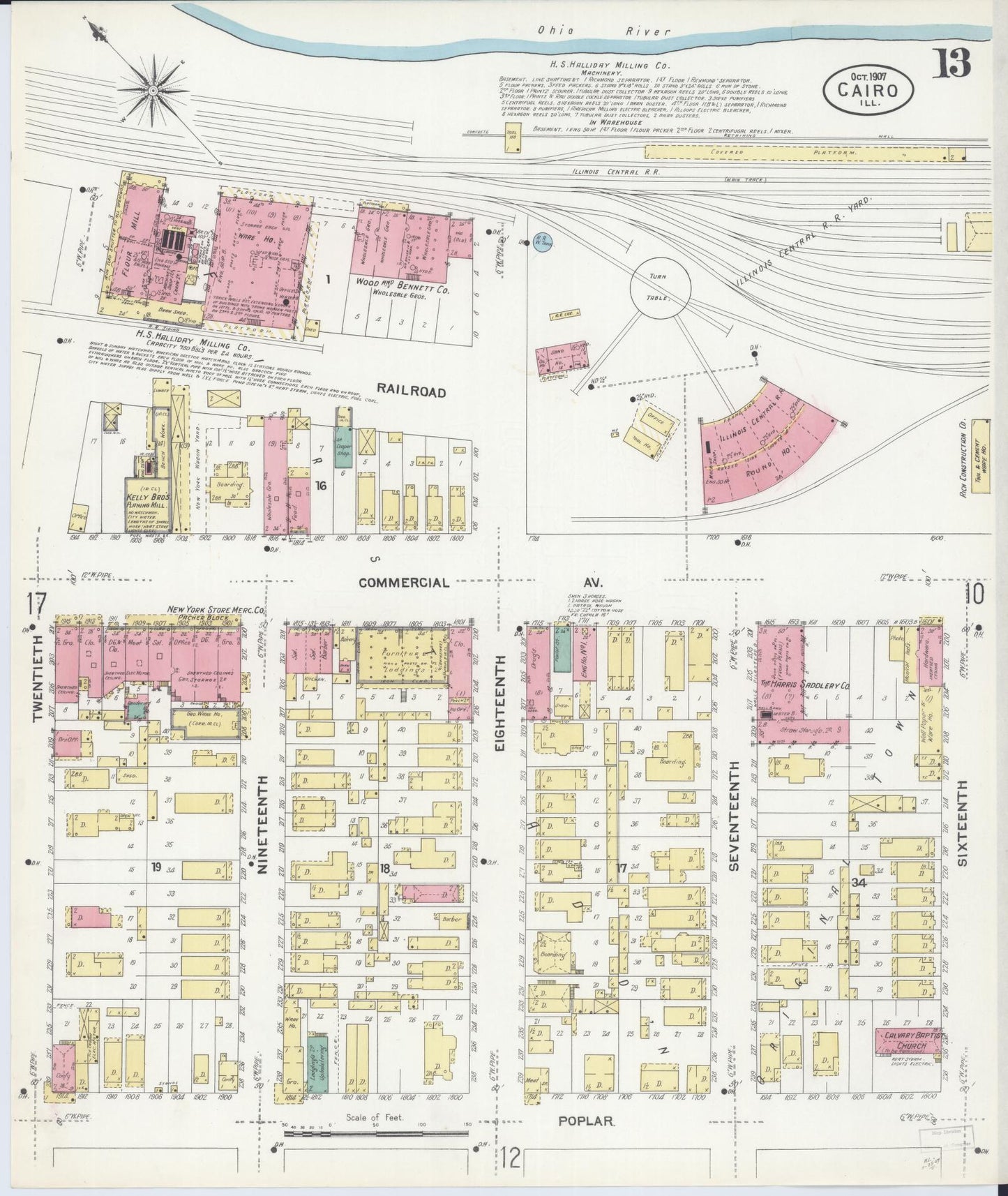 Sanborn Fire Insurance Map from Cairo, Alexander County, Illinois (1907), Sheet #0013 - Historic Sanborn Fire Insurance Map Print, vintage old map wall art, antique decor, genealogy gift, Illinois Illinois map
