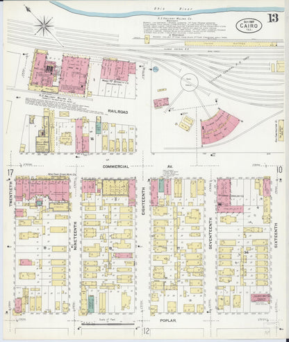Sanborn Fire Insurance Map from Cairo, Alexander County, Illinois (1907), Sheet #0013 - Historic Sanborn Fire Insurance Map Print, vintage old map wall art, antique decor, genealogy gift, Illinois Illinois map