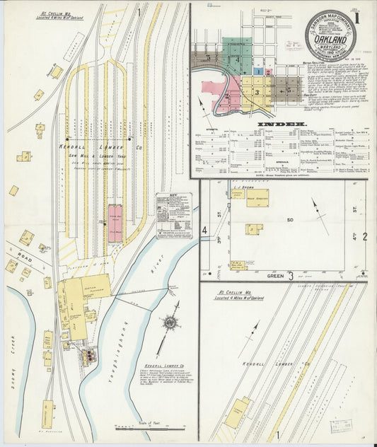 Sanborn Fire Insurance Map from Oakland, Garrett County, Maryland (1910), Sheet #0001 - Historic Sanborn Fire Insurance Map Print, vintage old map wall art, antique decor, genealogy gift, Maryland Maryland map